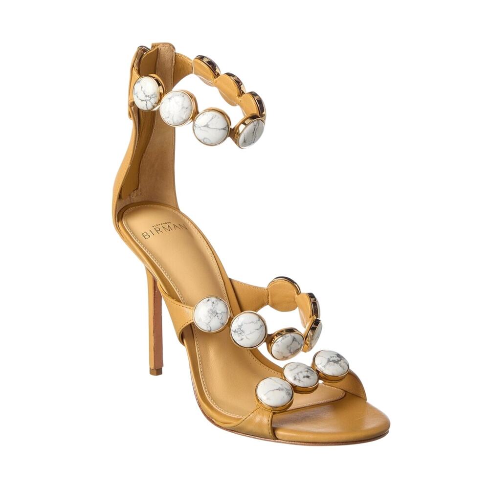 Alexandre Birman Womens Rosie 100 Heels EU 38 US 8 Tan Stone Strap Stiletto NIB